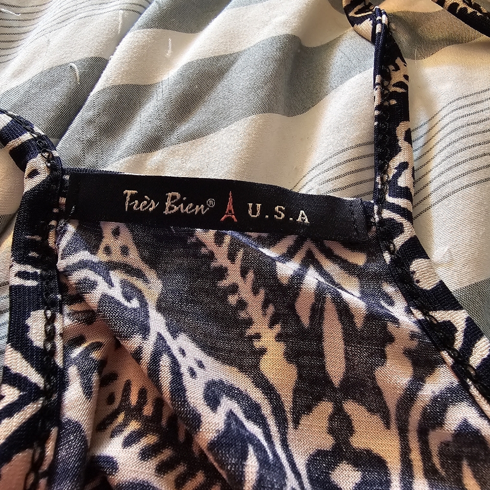 Tres Bien USA Blue & White Patterned Dress Size S - Picture 3 of 7